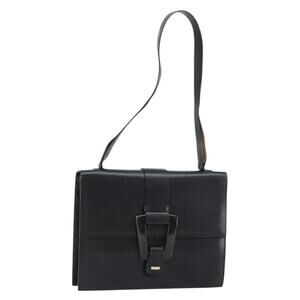 GUCCI Shoulder Bag Leather outlet Black Silver Auth bs32045